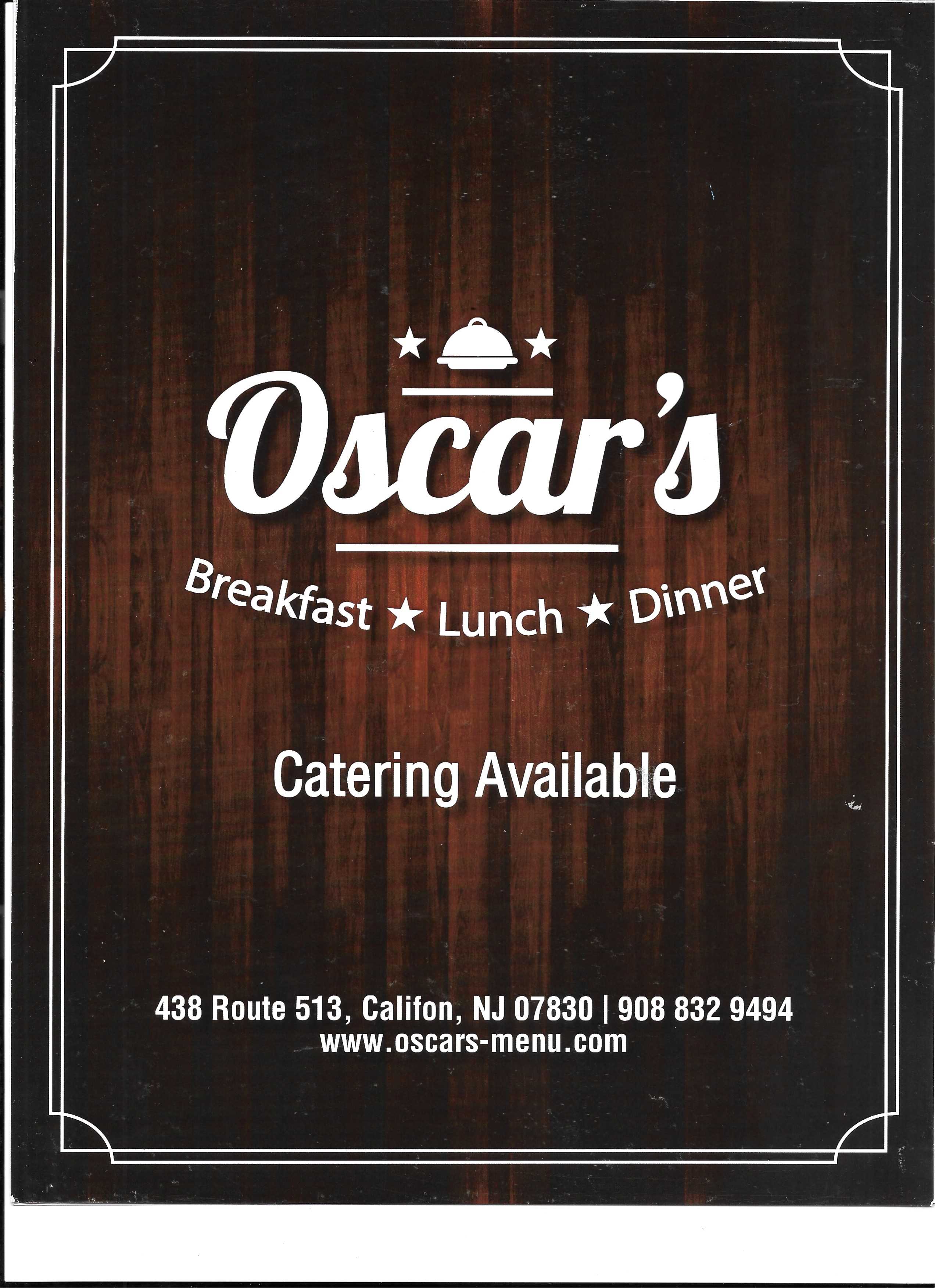 Oscar breakfast lunch dinner menu 1